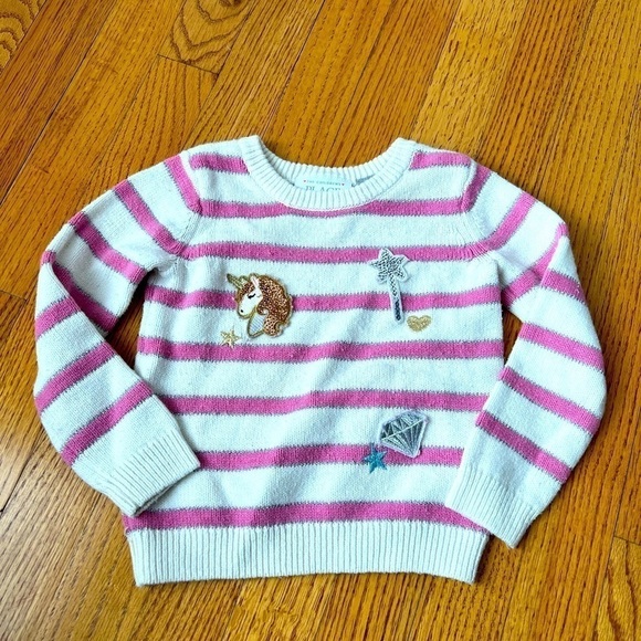 The Children’s Place Girls 2T Striped Sparkle Unicorn Sweater - Picture 1 of 5